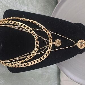 MJartoria Gold Tone Layered Trendy Retro Coin Predant Necklace Chunky Chains NIB